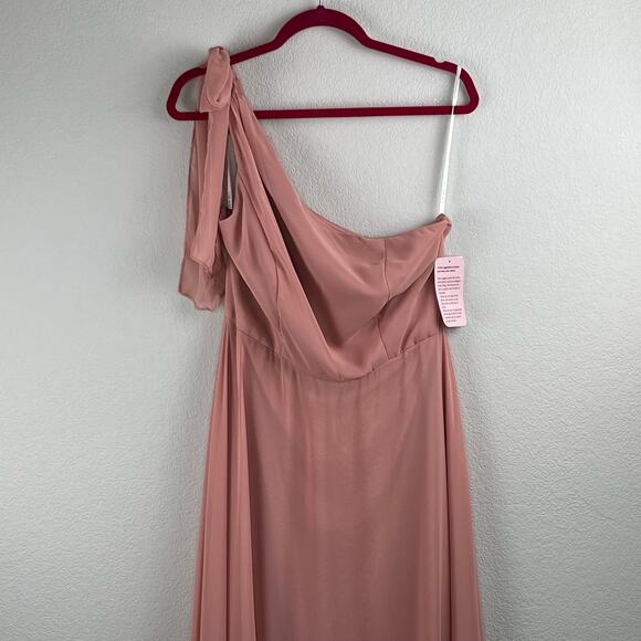 After Six Desert Rose Draped One Shoulder Maxi Dress Gown Scarf Bow 12/Med NWT - Picture 6 of 14